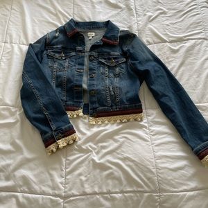 Blue Jean Jacket with Embroidered Sleeves and Bottom